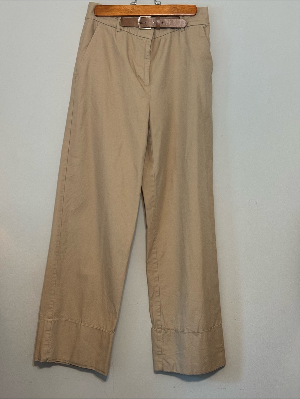 LOFT High-Rise Wide-Leg Belted Pants in Khaki Sz 0